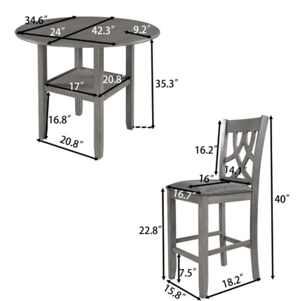 3 piece round kitchen dining table set， One Shelf and 2 Cross Back Padded Chairs included