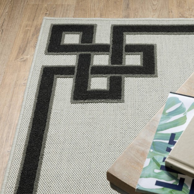 Trinity Corner Detail Border Patio Area Rug Beige black Captiv8e Designs