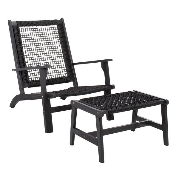 SAFAVIEH Chantelle Outdoor Solid Wood Chaise Lounge Chair and Stool Set of 2 (Includes End Table)