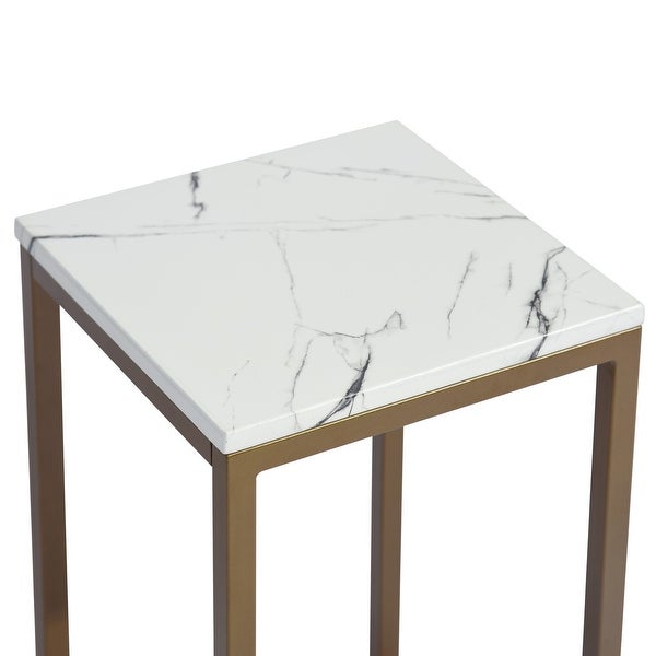 Set of 2 End Table Set， Square Side Tables， Marble panel and Gold frame