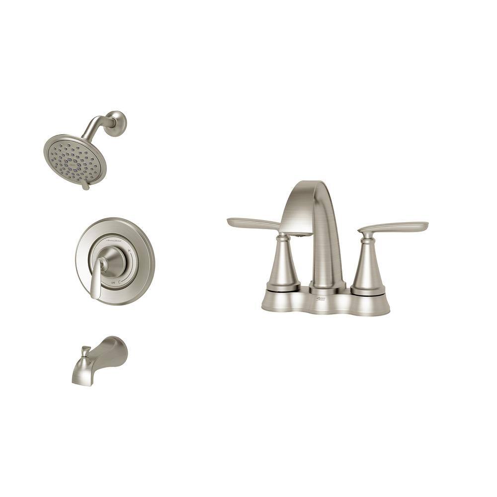 American Standard Somerville 4 in. Centerset Bathroom Faucet and Single-Handle 3-Spray Tub and Shower Faucet Set in Brushed Nickel SMRVILLE BNDLC