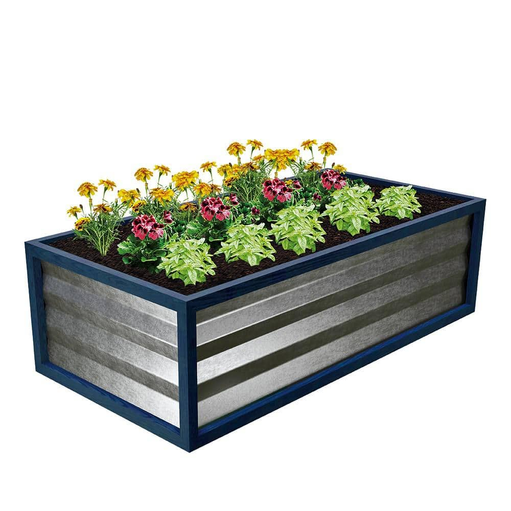 Cinch Smart Garden 48 in. x 24 in. x 12 in. Blue Composite with Galvanized Steel Raised Garden Bed 3053774