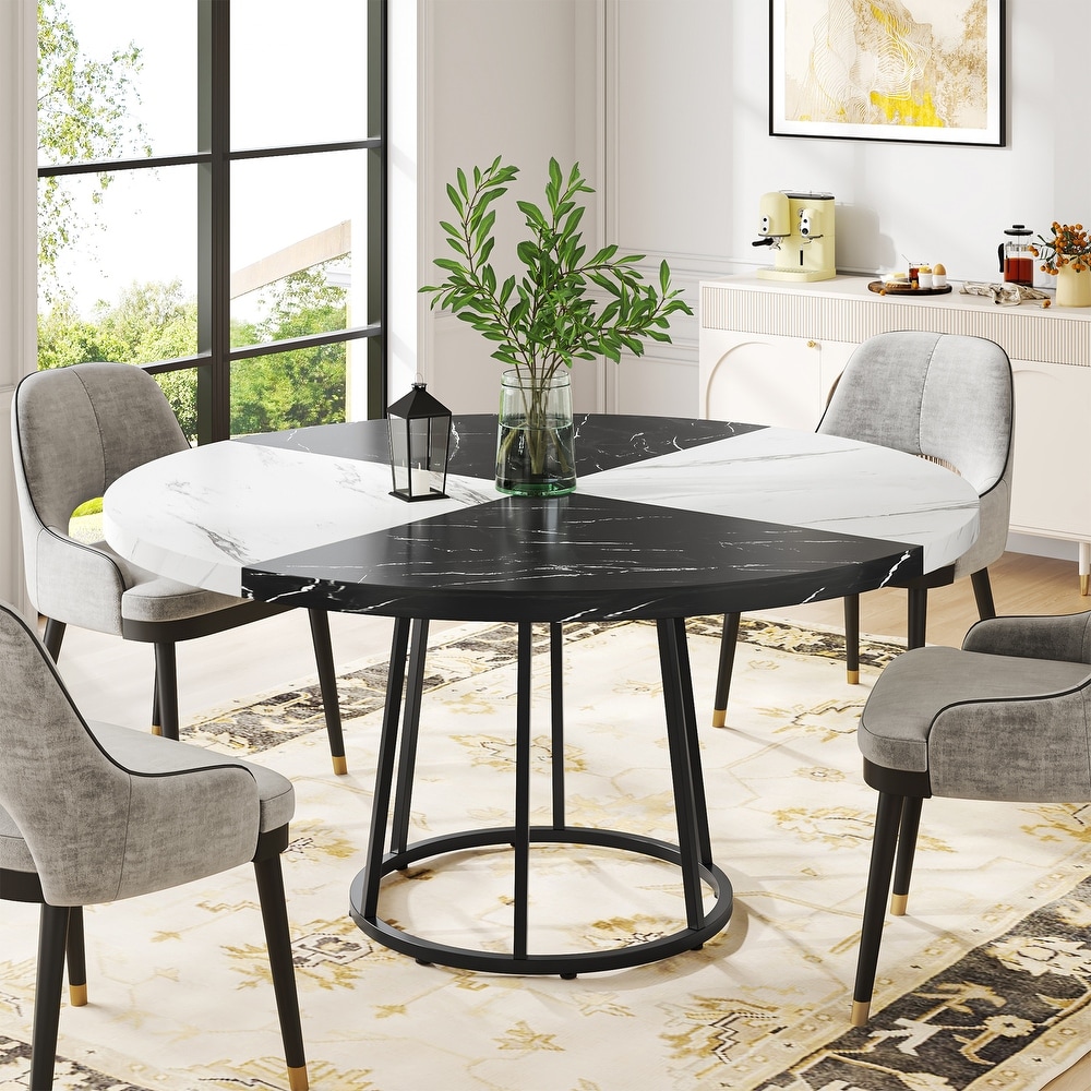 47 Inches Round Dining Kitchen Dinner Table with Faux Marble Tabletop