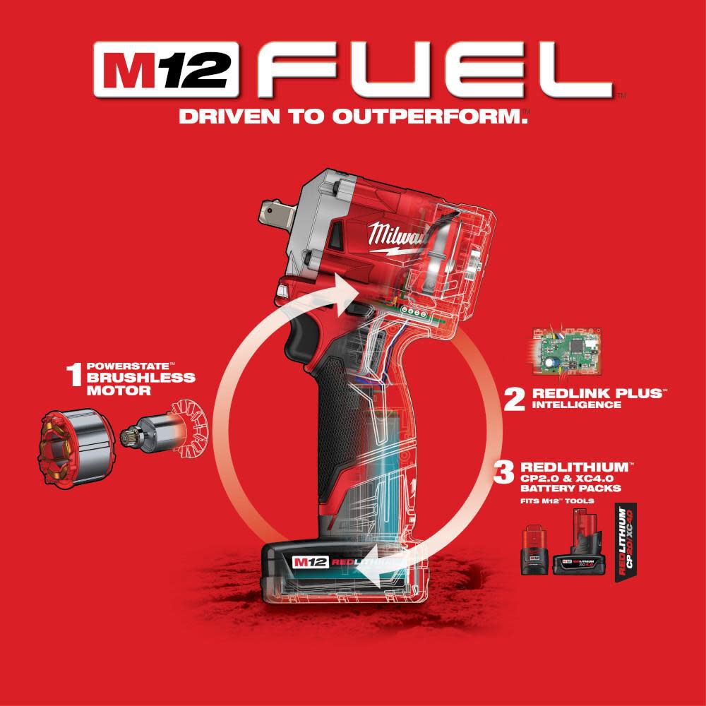 MW M12 FUEL Stubby 1/2 in. Pin Impact Wrench Kit 2555P-22 from MW