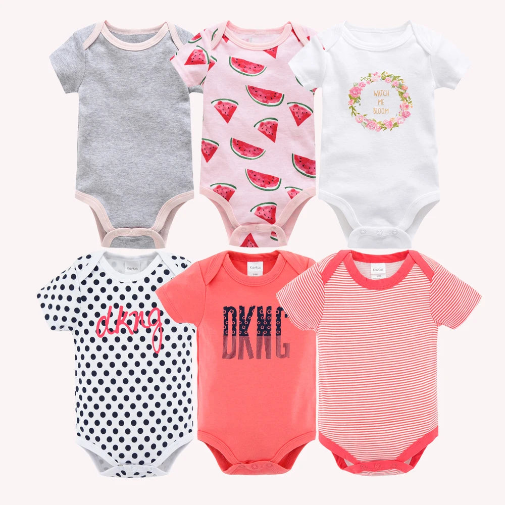 Kavkas Baby Girls Bodysuits 6 pcs/lot Summer Cotton Baby Clothes Short Sleeve Newborn body bebe 0-3 months Infant Clothing