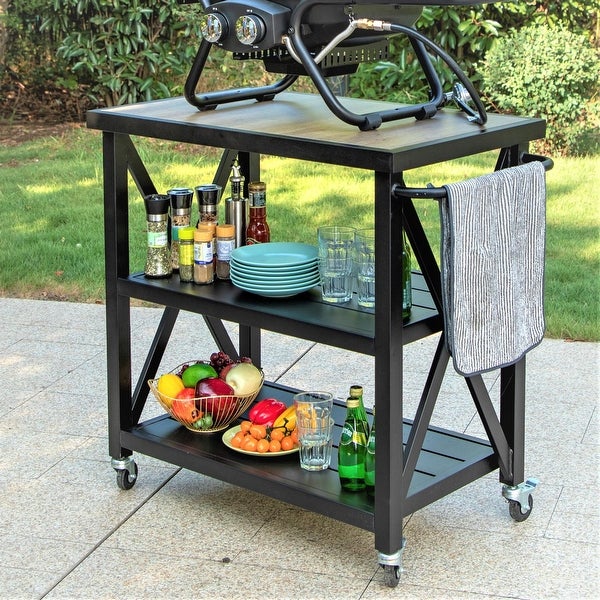 35-inch 3 Tier Prep Dining Table Metal Kitchen Outdoor Service Cart - N/A