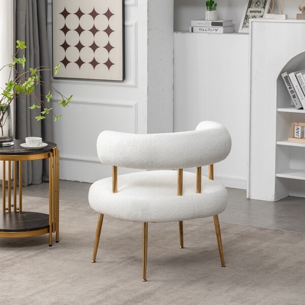 SEYNAR Modern Glam Upholstered Comfy Open-Back Accent Armchair with Golden Legs