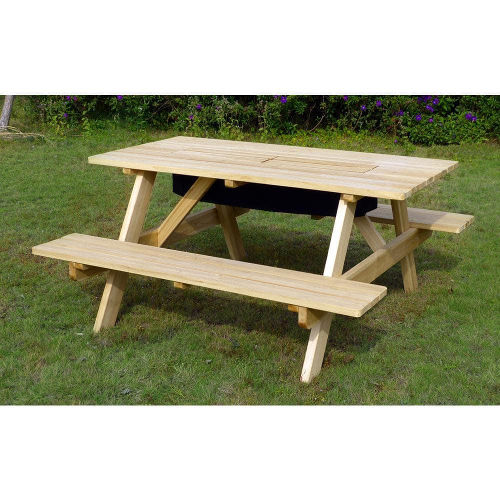 northbeam Natural Wood Picnic Table with Builtin Cooler