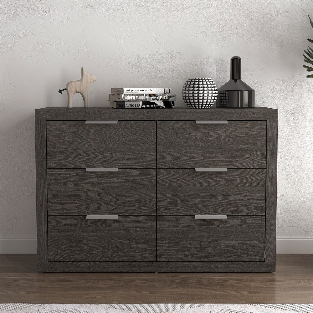 GALANO Harlowin 6 Drawer Dark Gray Oak Dresser 31.7 in. × 46.5 in. × 16.1 in.