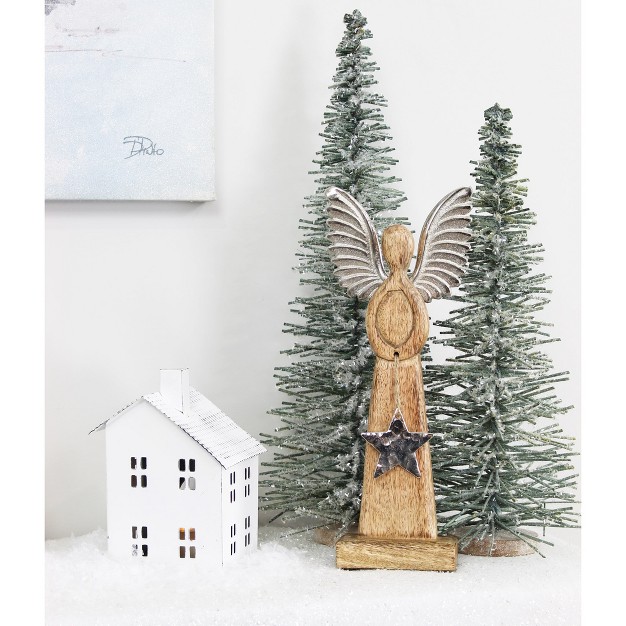 Auldhome Design Wooden Angel Christmas Statue Farmhouse Holiday Decor Wood And Metal Figurine