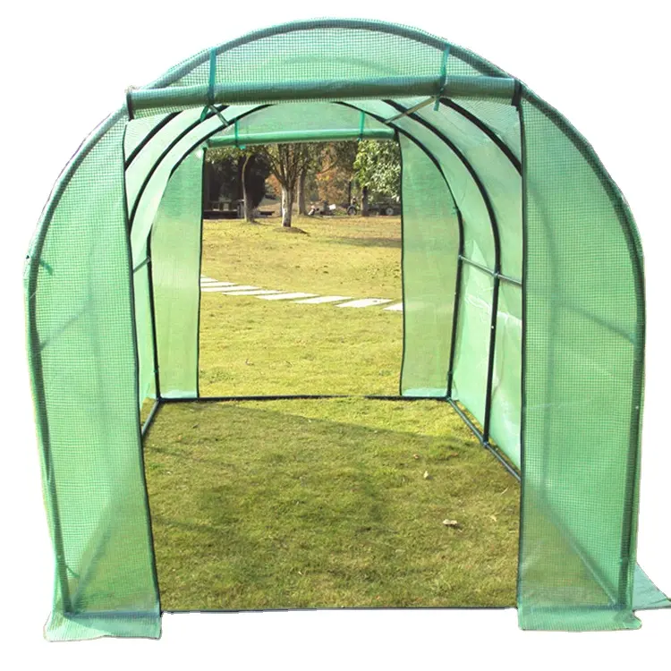 Factory supply outdoor easily assembled plastic film cover green house tent metal frame greenhouse for cultivation