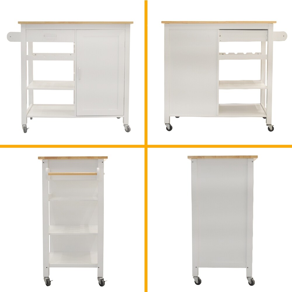 2 tier Open White Shelves Kitchen Island Cart  Movable Kitchen Shelf