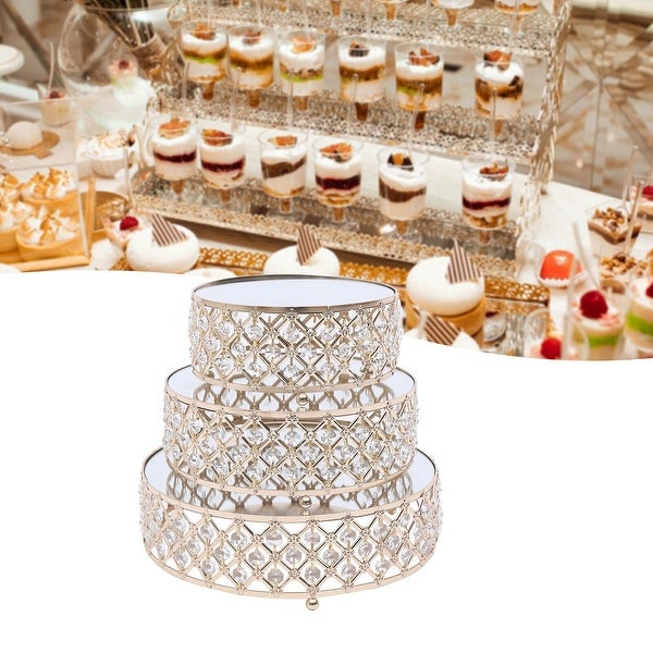 3 Piece Set Crystal Gold Dessert Cupcake Stand with Mirror Plate