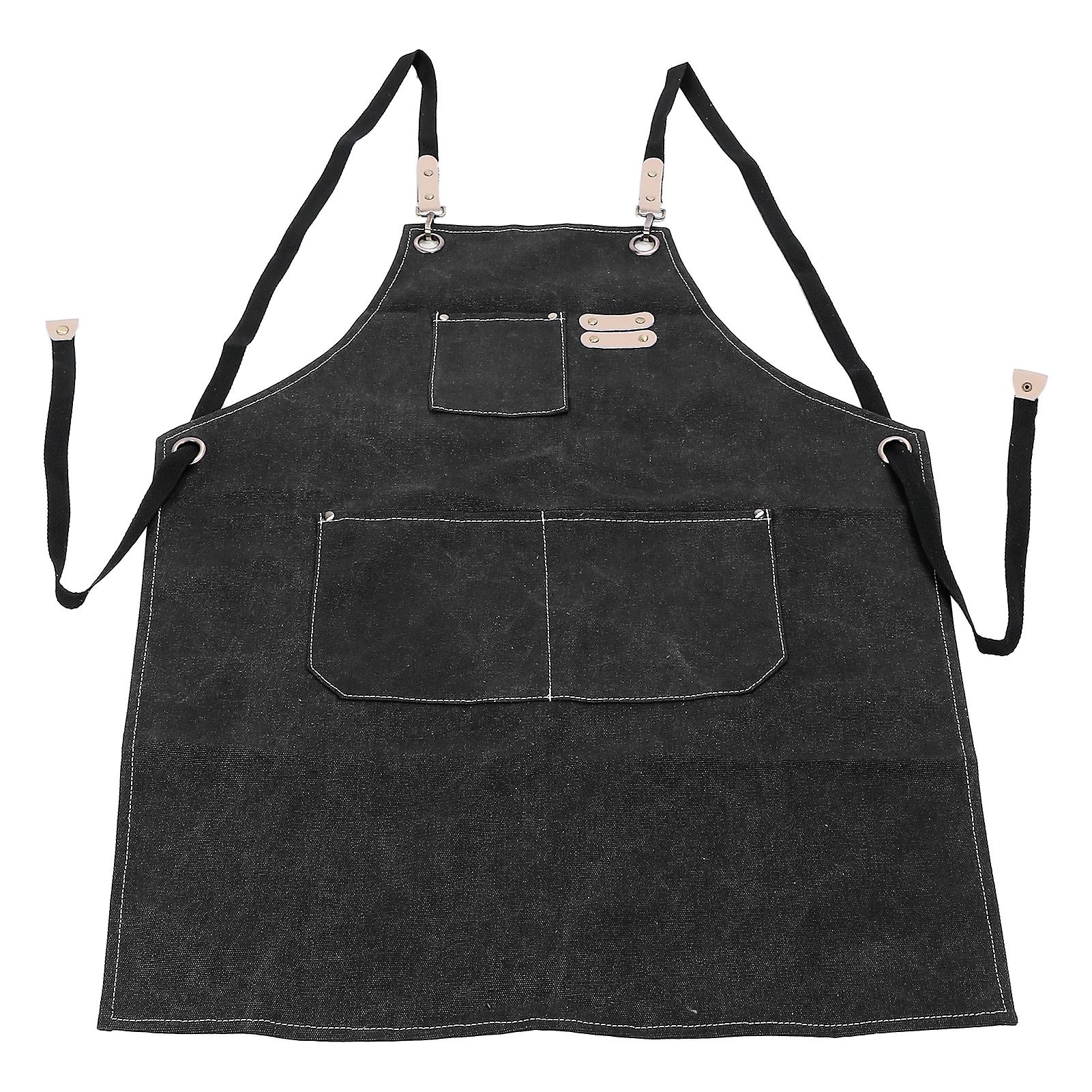 Cotton Canvas Apron Adjustable Cross Back Apron Kitchen Cooking Apron With Pocketsblack