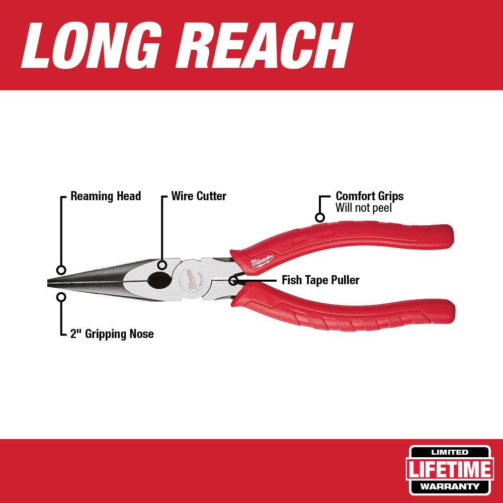 MW Comfort Grip 6-in-1 Pliers with 8 in. Comfort Grip Long Nose Pliers 48-22-3079-48-22-6101