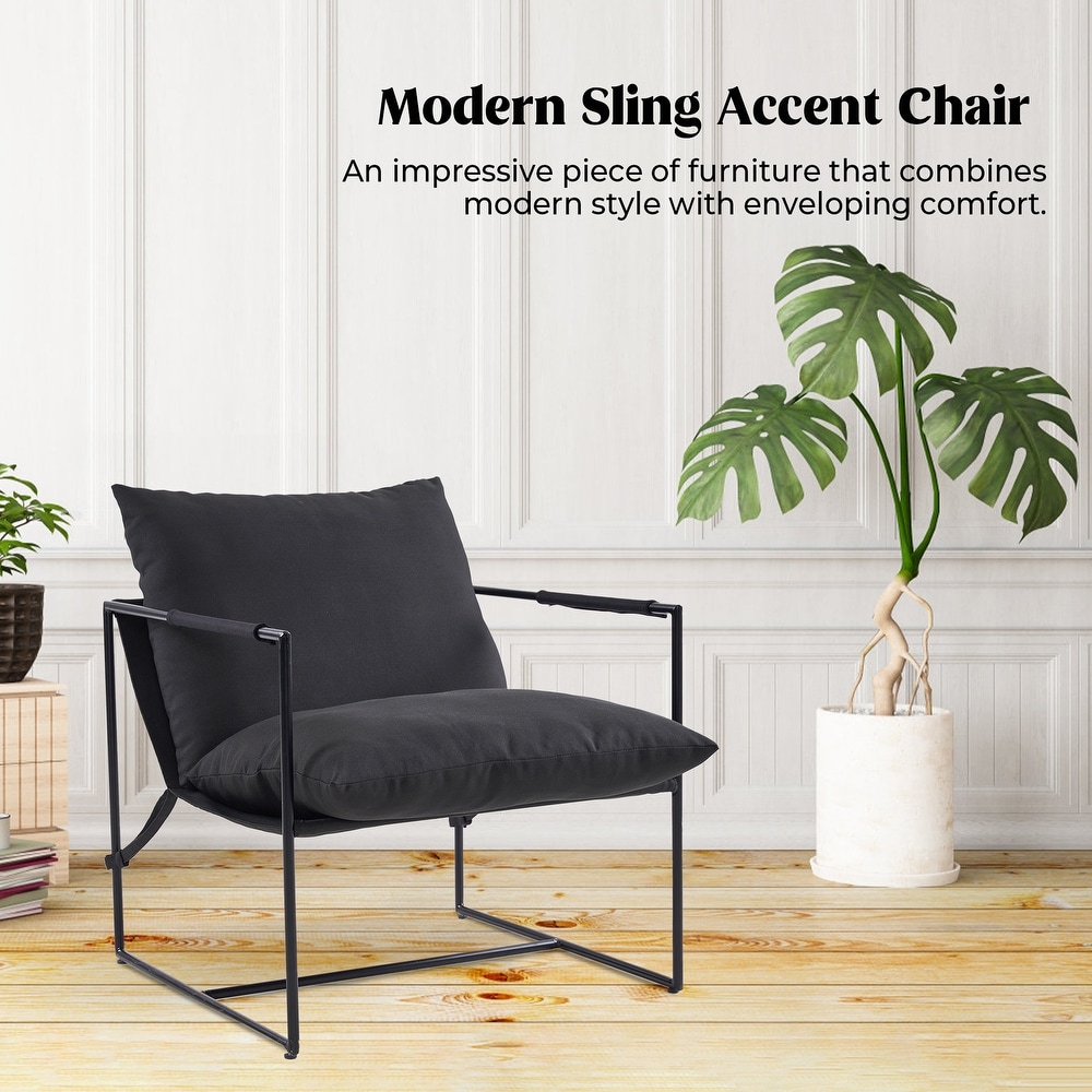 FERPIT Upholstered Sling Accent Chair with Metal Frame Armchair