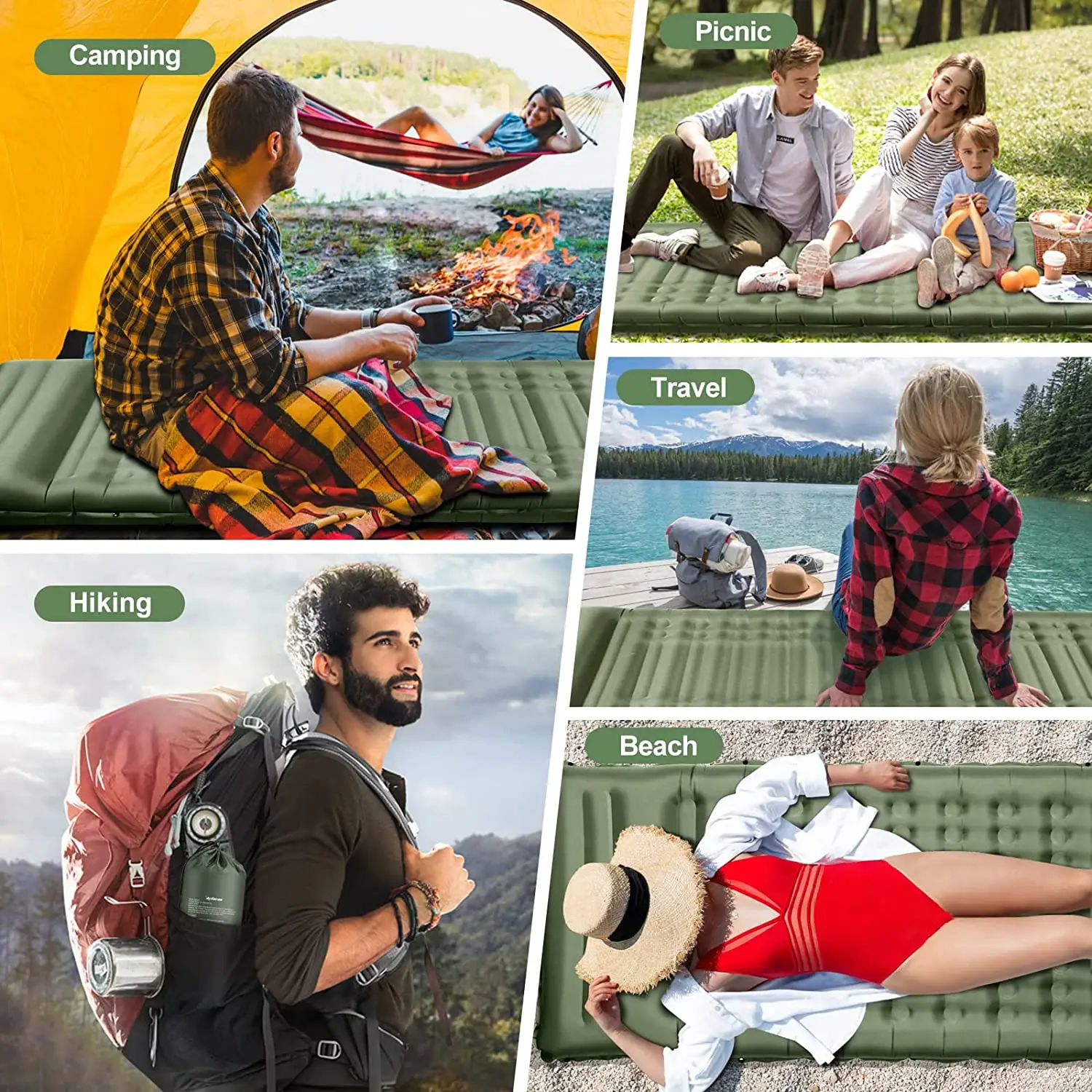 NPOT Camping Mat 12cm Thicken Camping Sleeping Mat with Pillow Camping Mattress with Foot Press Pump Portable Inflatable Mat