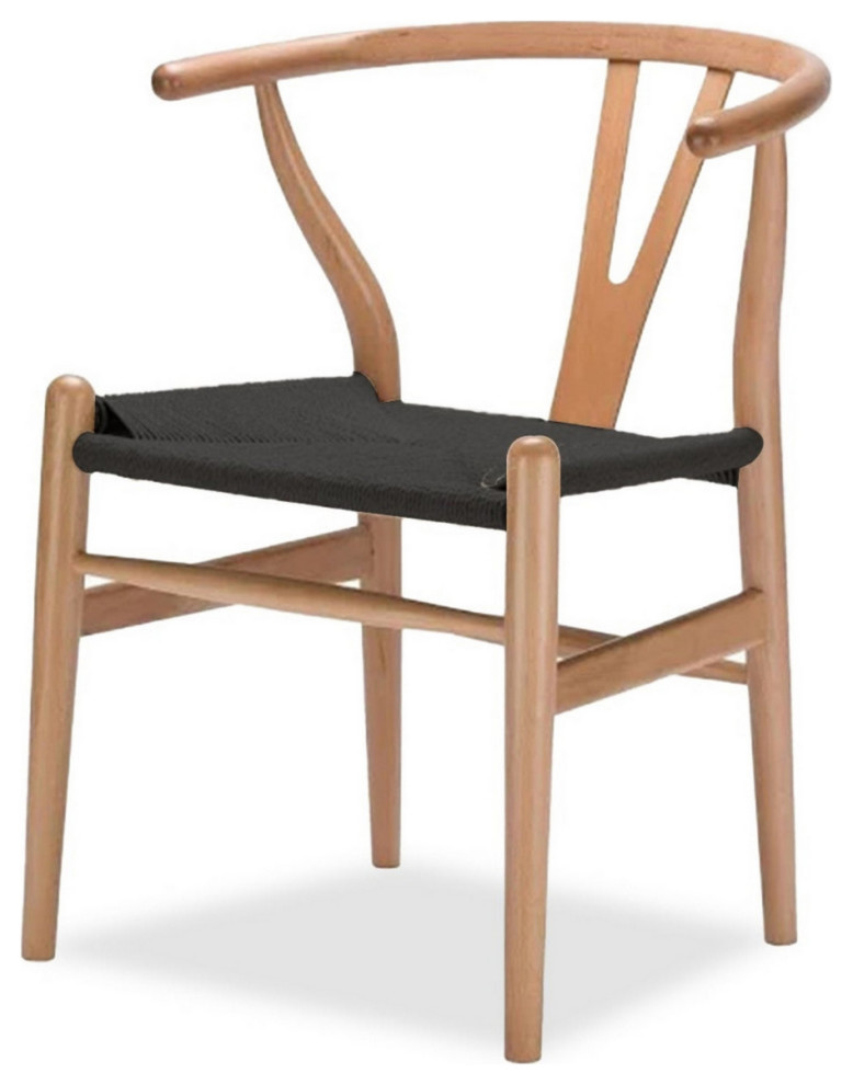 Kri 21 quotSet of 2 Dining Chairs  Natural Cane Seats  Curved Back  Brown   Beach Style   Dining Chairs   by VirVentures  Houzz