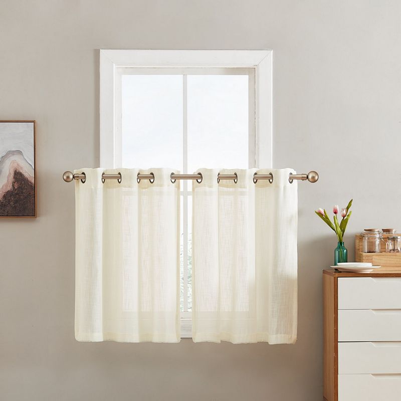 THD Serena Faux Linen Textured Semi Sheer Grommet Cafe Curtain Tiers， Set of 2