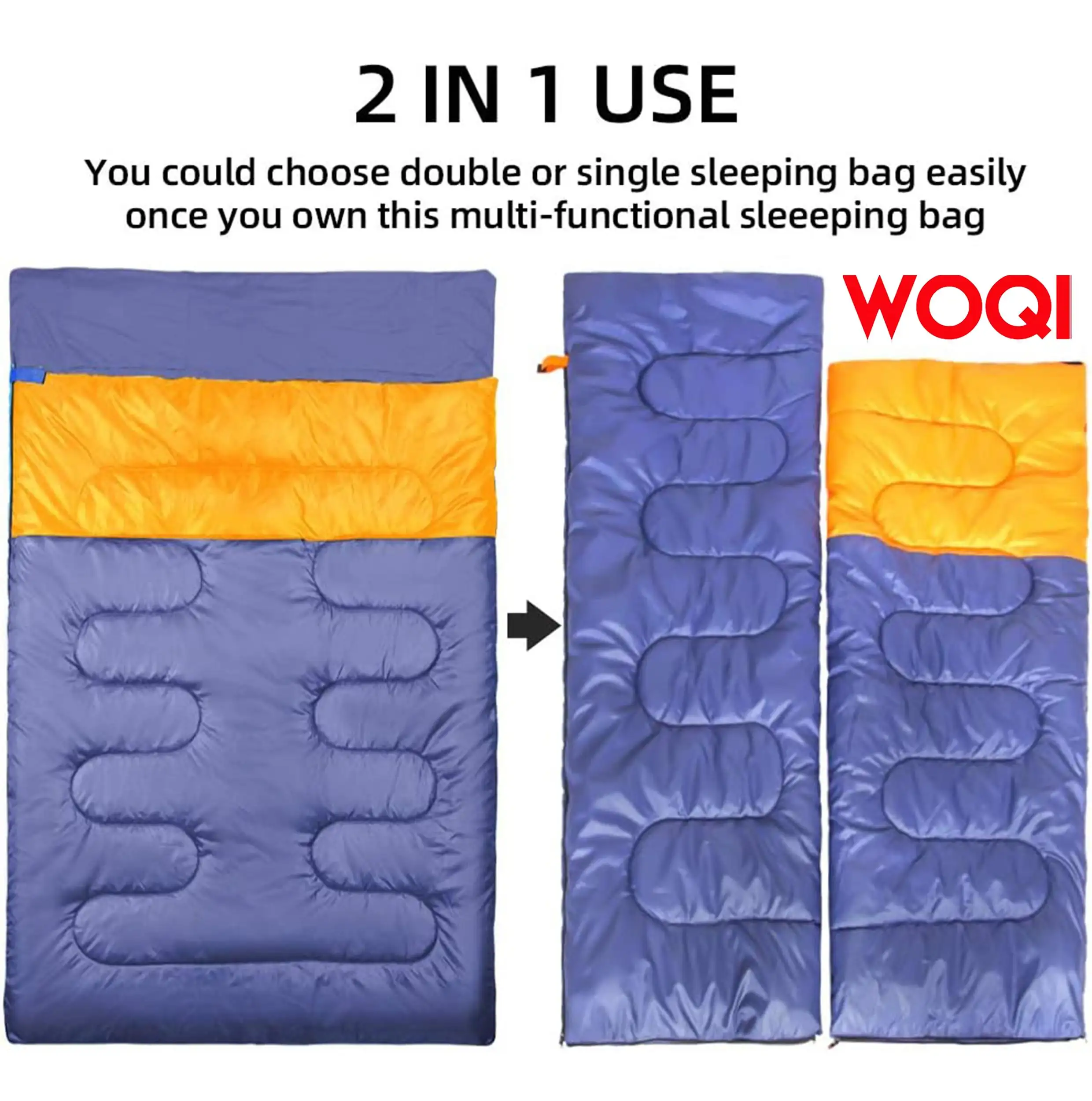 WOQI waterproof sleeping bag for two  suitable for camping  backpacking  or hiking  suitable for adults  teenagers  or families