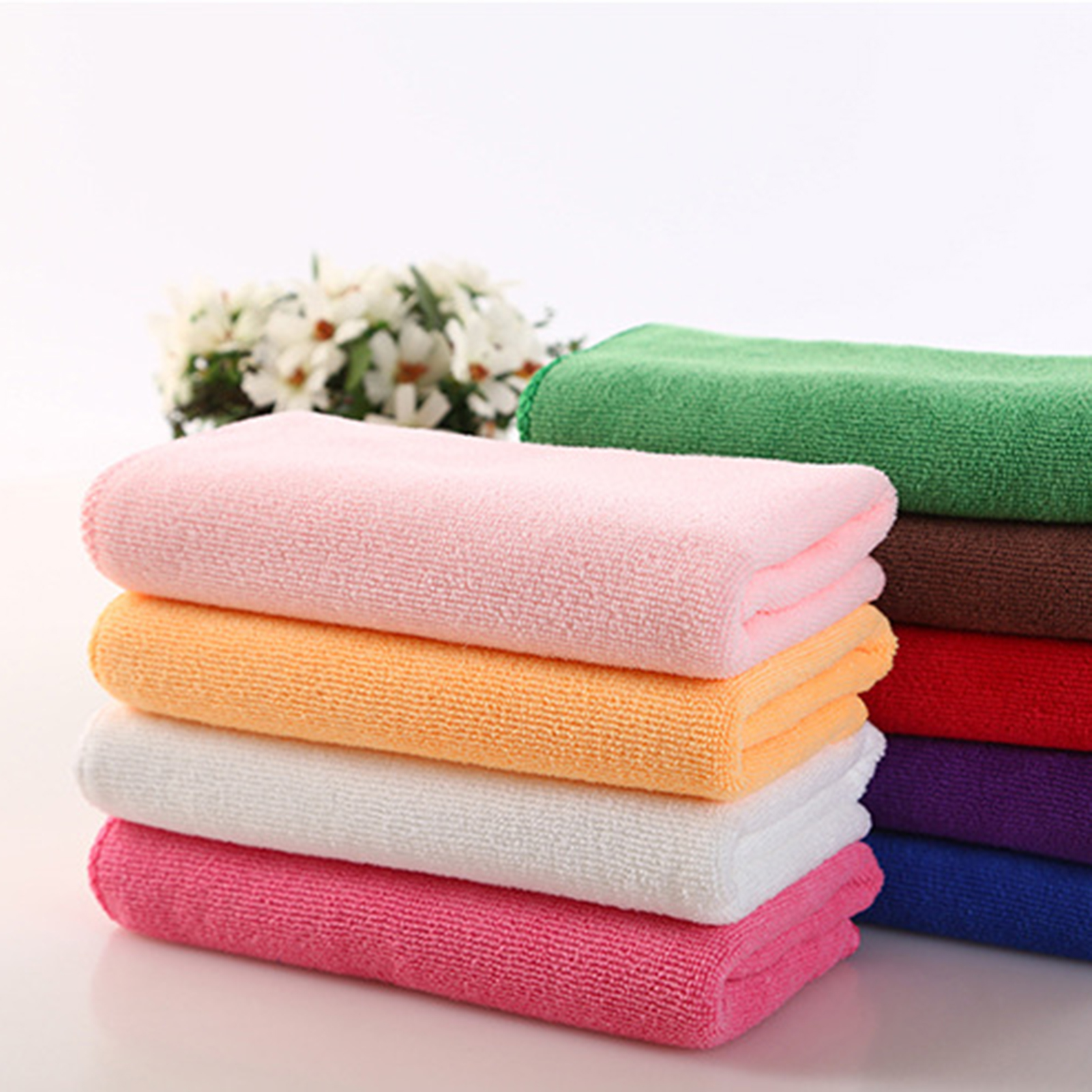 HEVIRGO 10 Pcs Towel Soft Square Shape Polyester Microfiber Household Hand Cloth for Kitchen