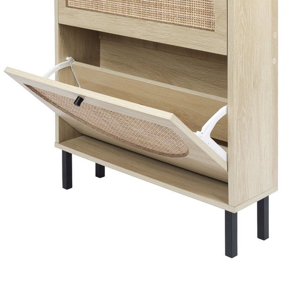 Natural Rattan 2-door Shoe Cabinet Shoe Organizer - - 37770047