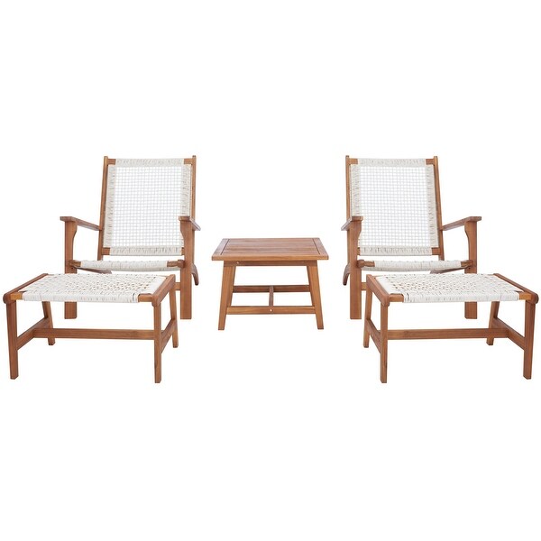 SAFAVIEH Chantelle Outdoor Solid Wood Chaise Lounge Chair and Stool Set of 2 (Includes End Table)