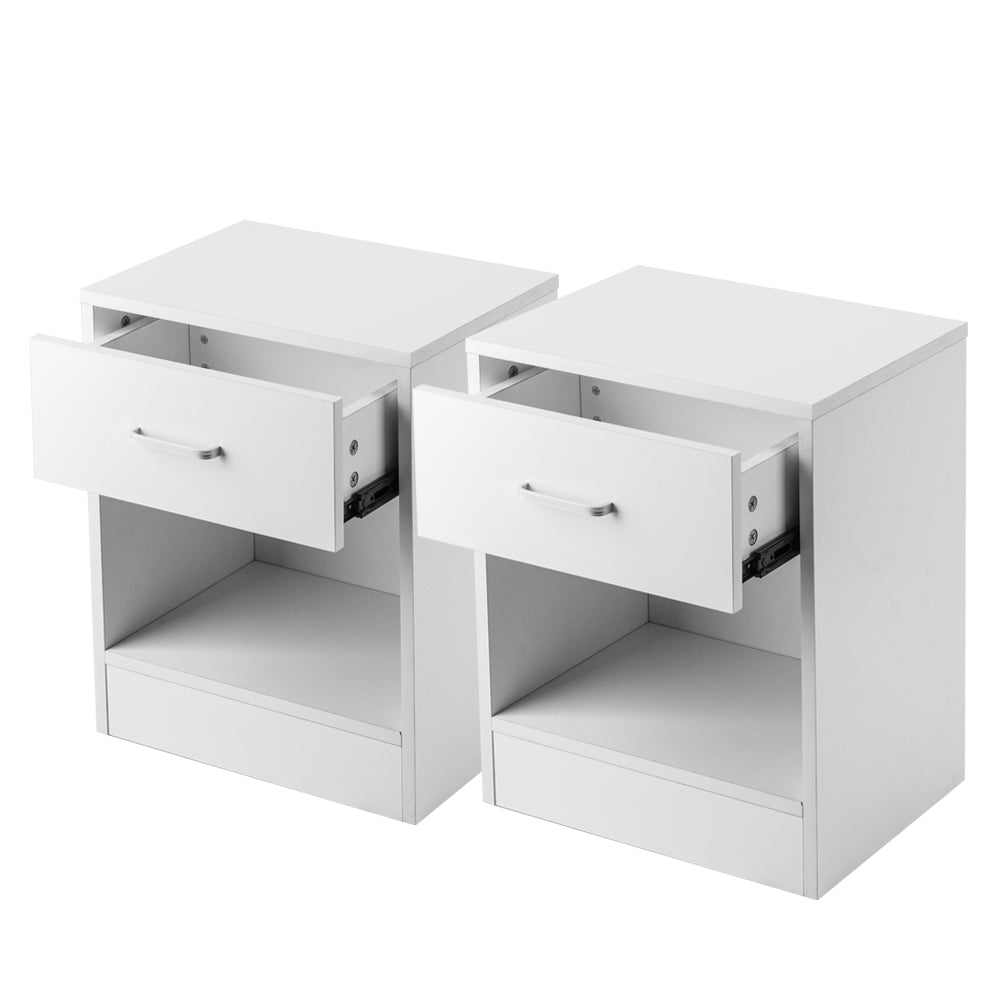 Veryke Nightstand Set of 2, End Table, Bedside Table for Bedroom, Living Room, Storage Shelves and Drawer, White