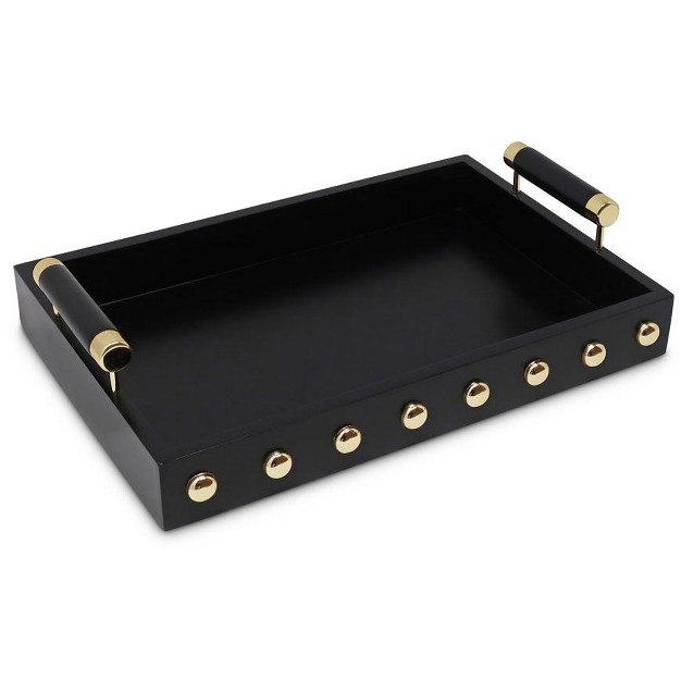 Classic Touch High Gloss Decorative Tray With Gold Ball Deign And Handles