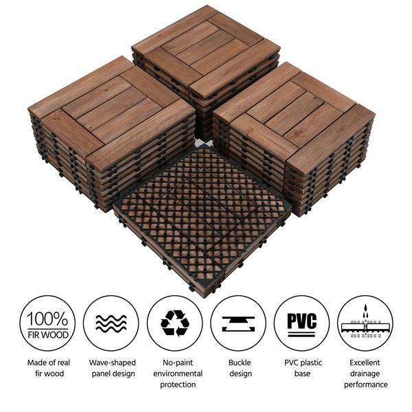 Easyfashion 12a x 12a Interlocking Wood Flooring Tiles for Deck， Pack of 27， Brown