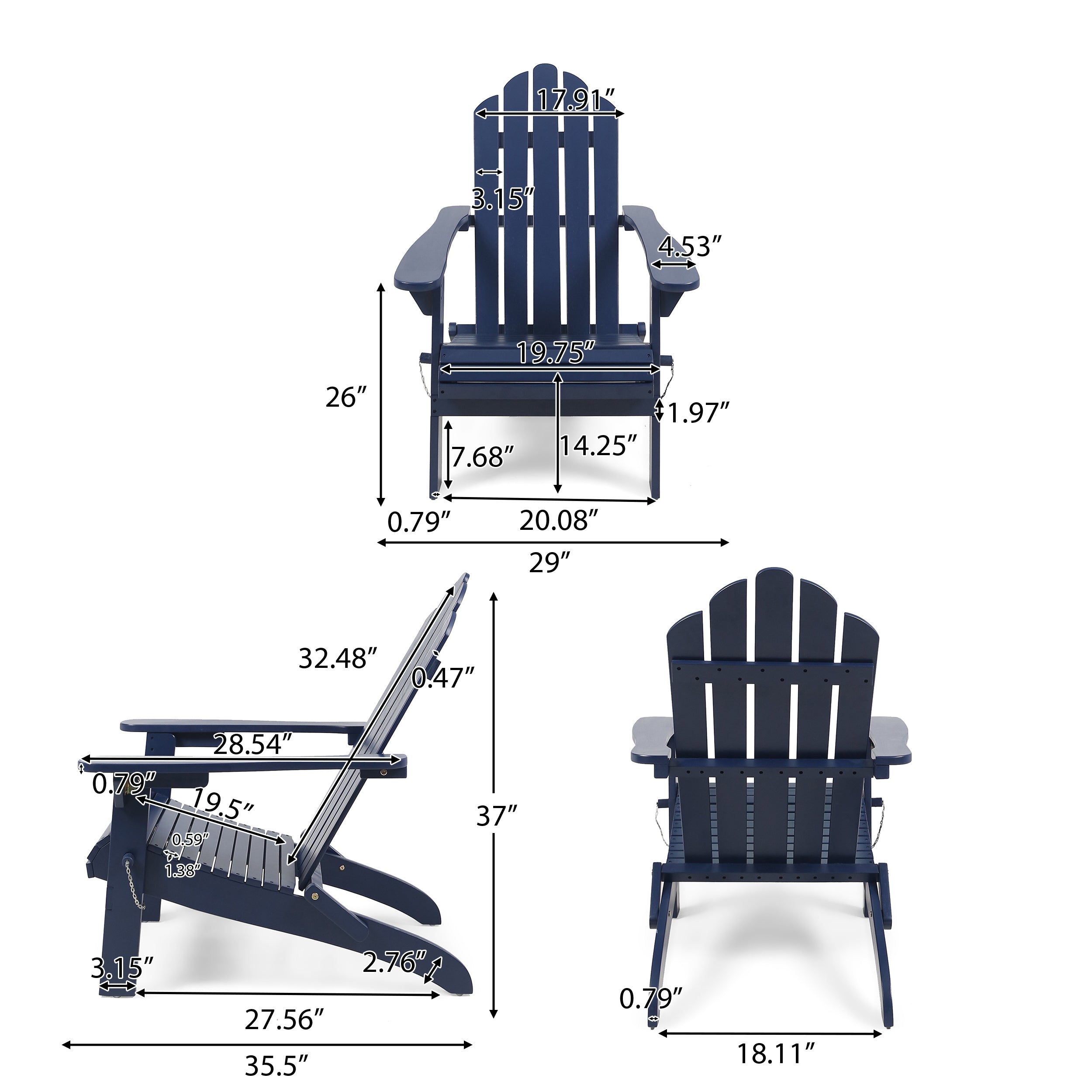 Cara Outdoor Acacia Wood Foldable Adirondack Chairs, Set of 2