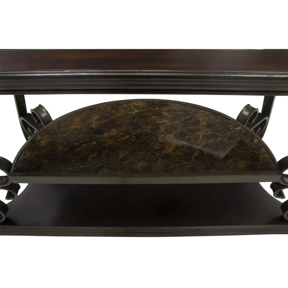 Dark Brown Glass Tabletop Entryway Sofa Table with Shelf