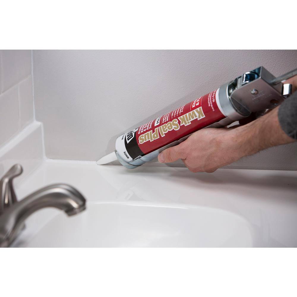 DAP Kwik Seal Plus 10.1 oz. White Premium Kitchen and Bath Siliconized Caulk (2-Pack) 18510