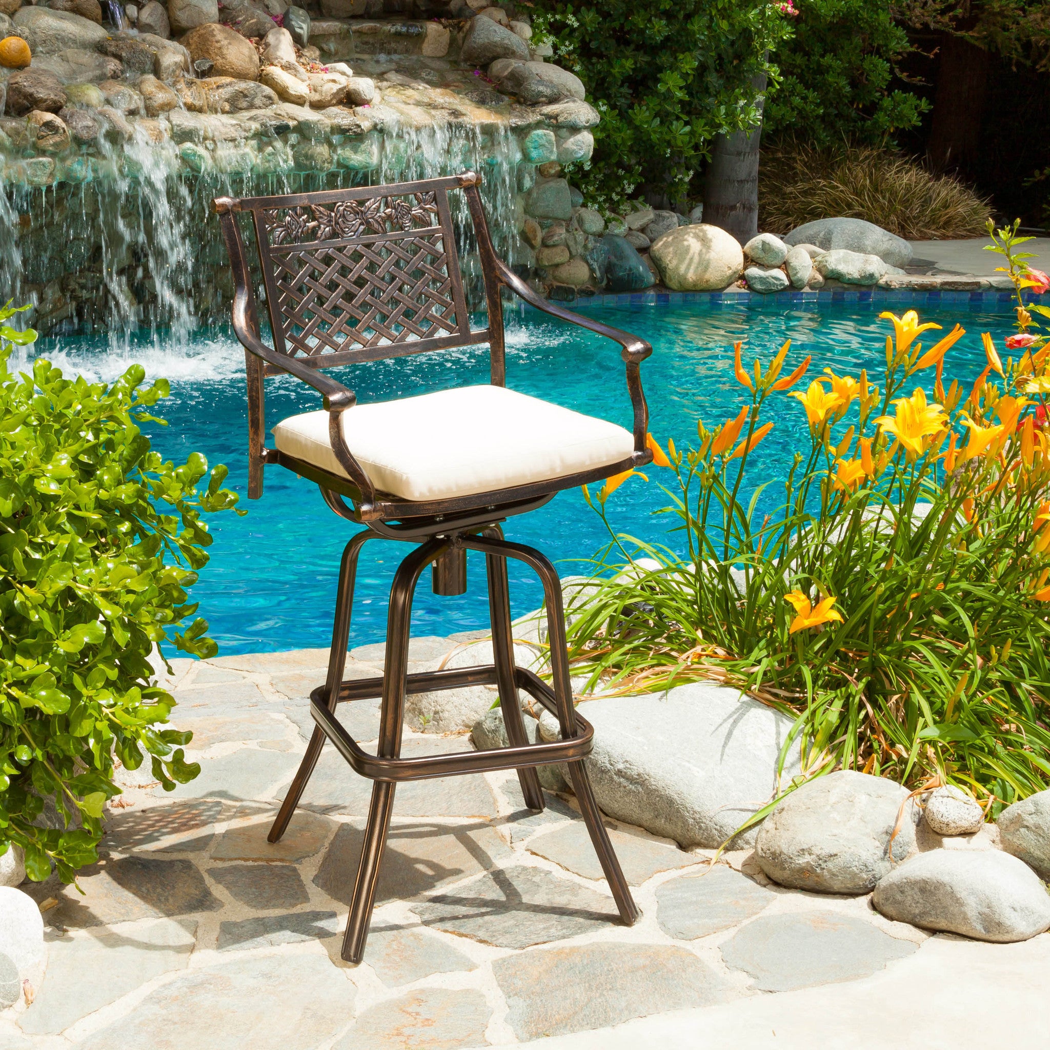 Sierra 30-Inch Outdoor Cast Aluminum Swivel Bar Stool w/ Cushion