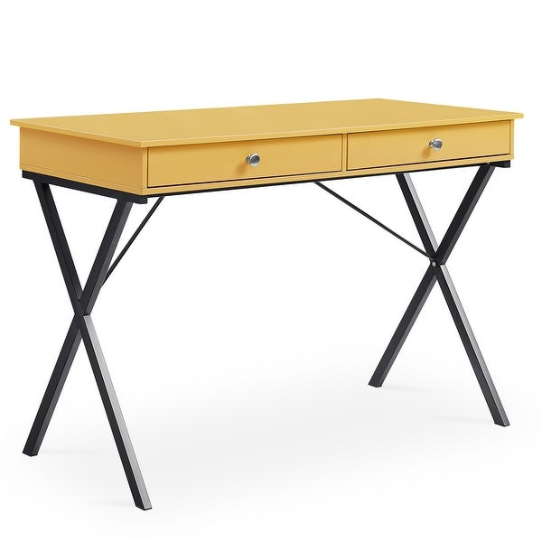 2 Drawers Writing Desk with Stoving Varnish Steel Frame， MDF Table Top