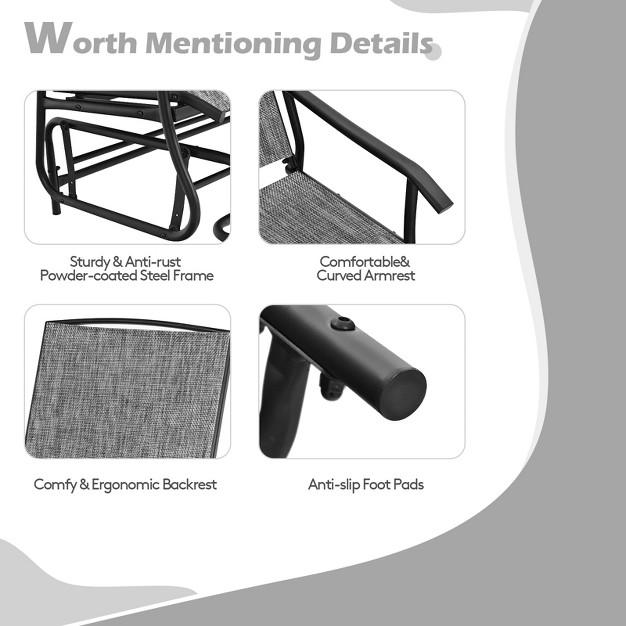 Tangkula Patio Loveseat Rocking 2 Person Outdoor Double Glider Chair With Center Table