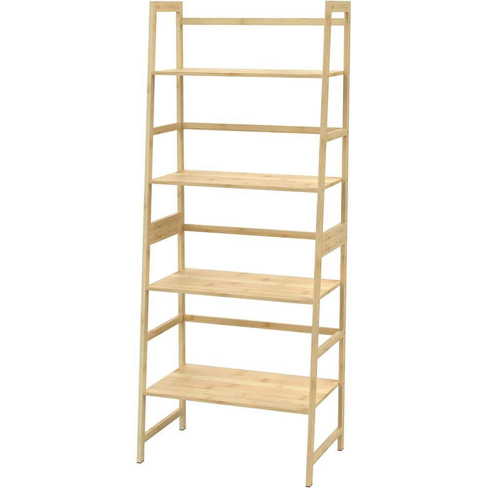 4 Tier Tall Bookshelf Open Ladder Shelf for Bedroom  Living Room  Office (Black)