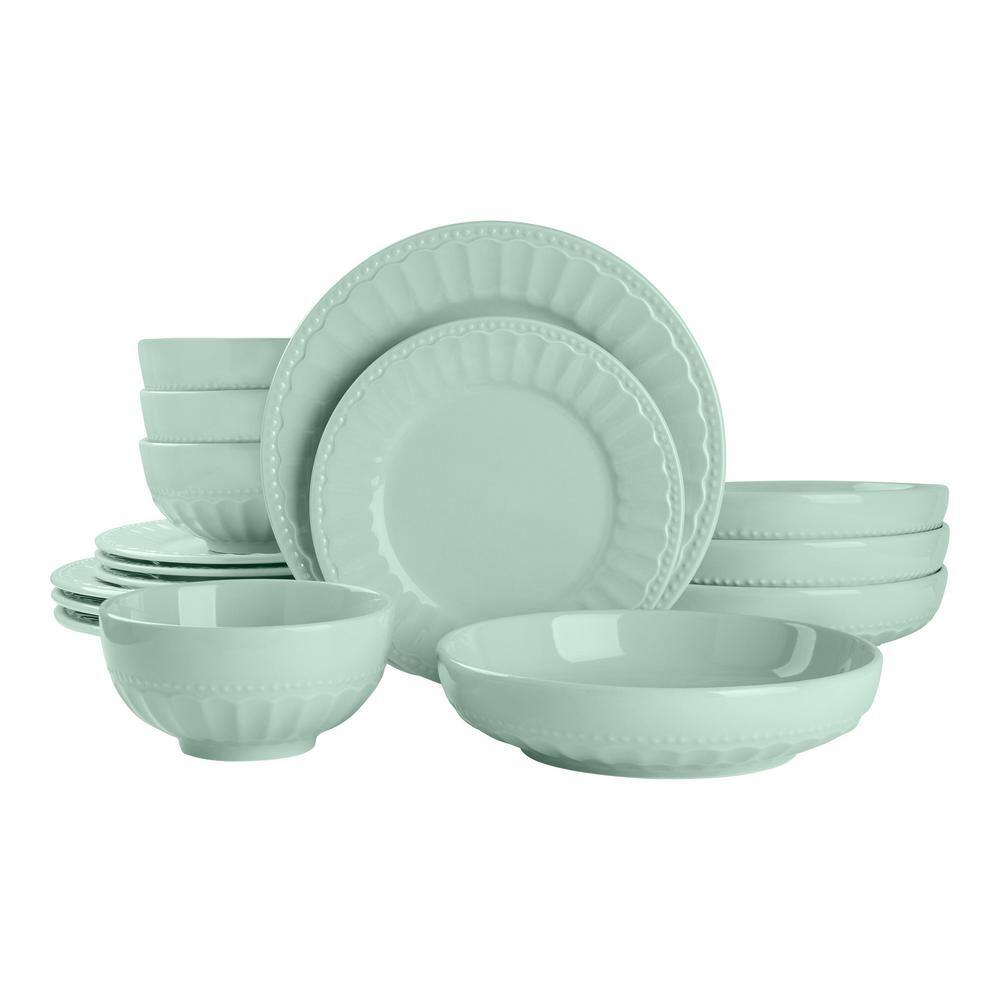 StyleWell 16-Piece Stoneware Beaded Edge Dinnerware Set in Seabreeze (Service for 4) HD2112014