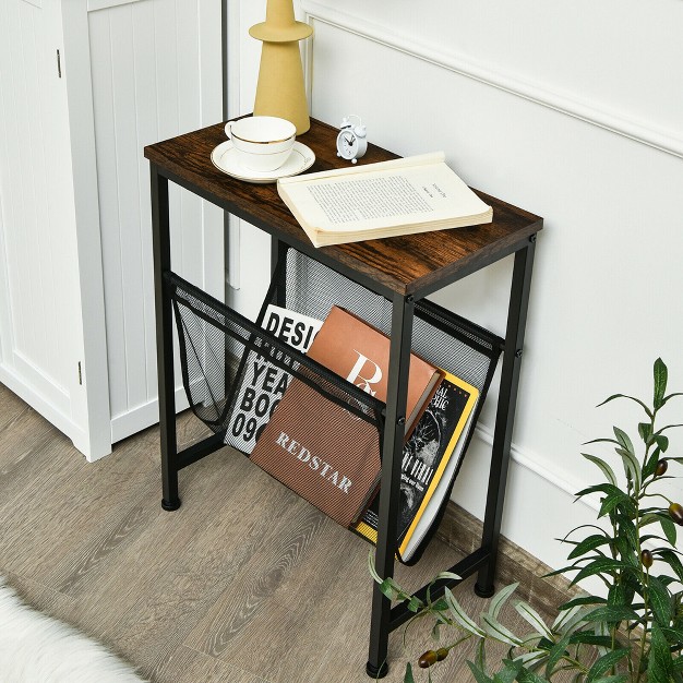 Costway 2pcs Narrow End Table With Holder Sling Industrial Accent Console Table