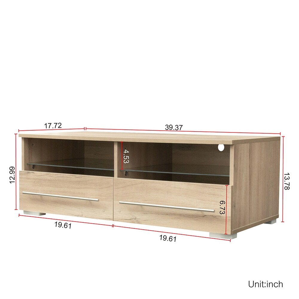 Mid century Modern Style TV Stand with 2 Drawers and LED Light