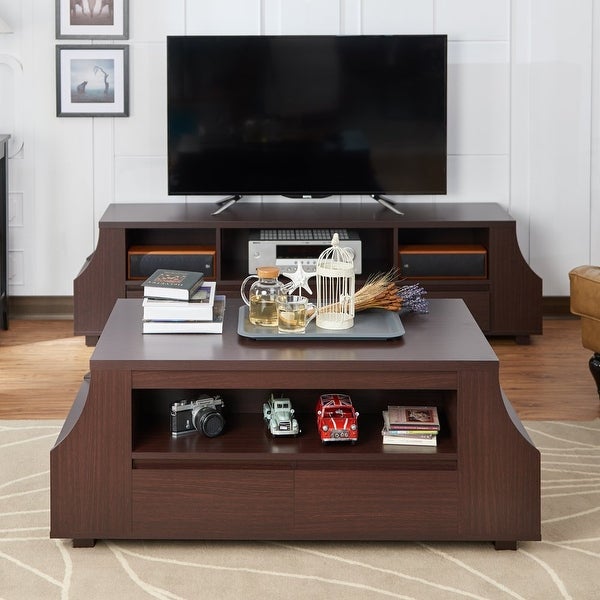 Patton Contemporary Wooden 2 Drawer Coffee Table， Walnut