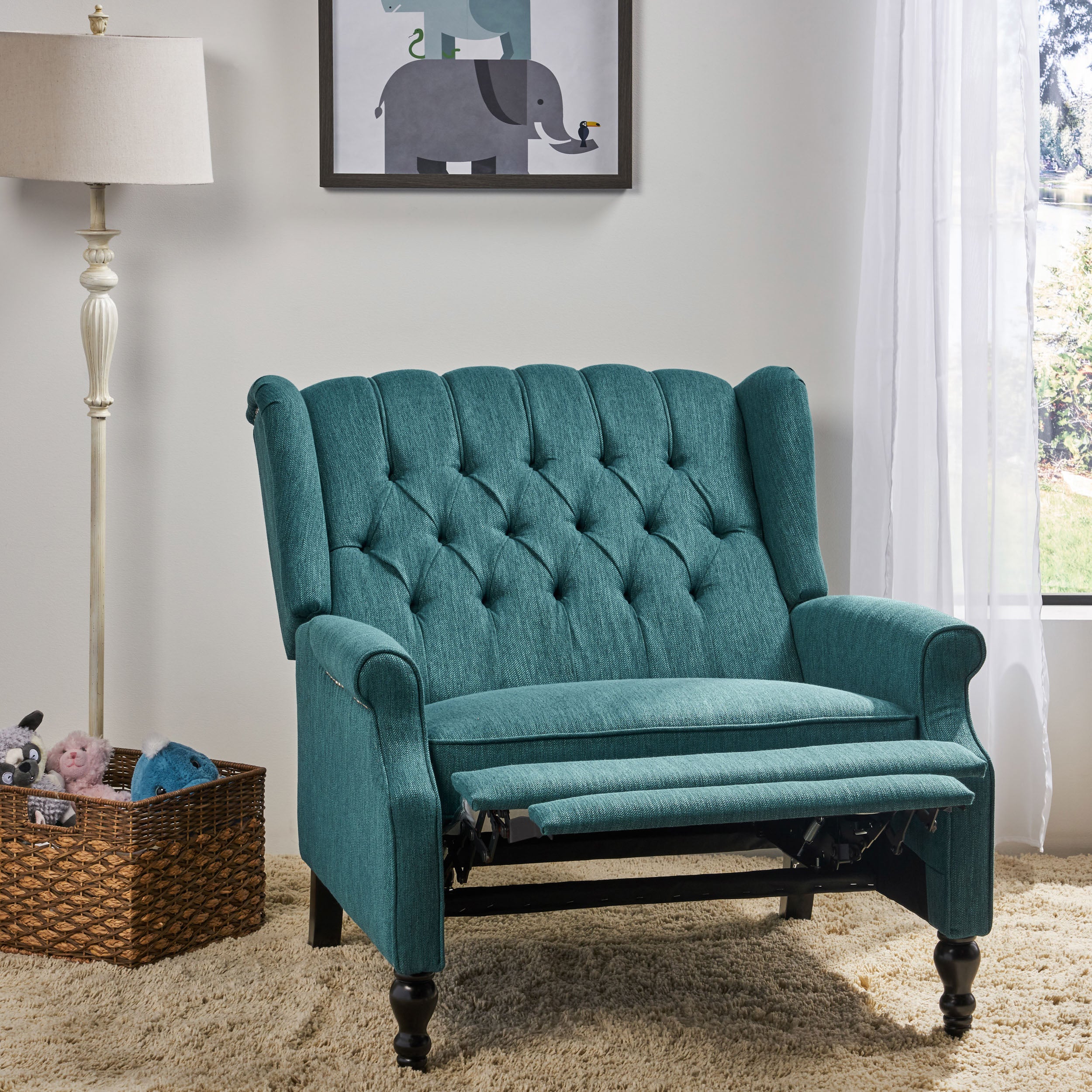 Salome Oversized Tufted Wingback Fabric Push Back Recliner