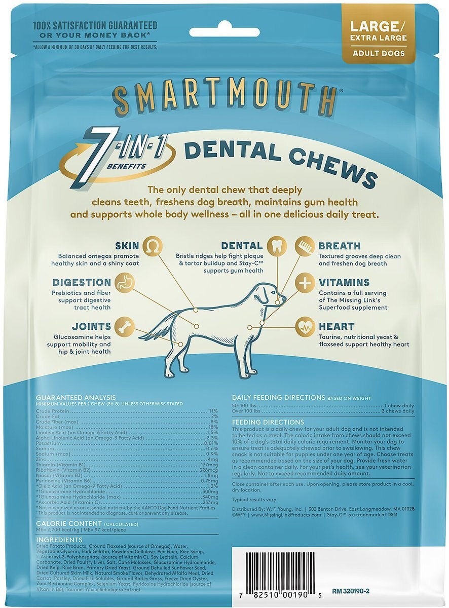 The Missing Link Smartmouth Dental Chews for Large and Giant Dogs， over 50 lbs