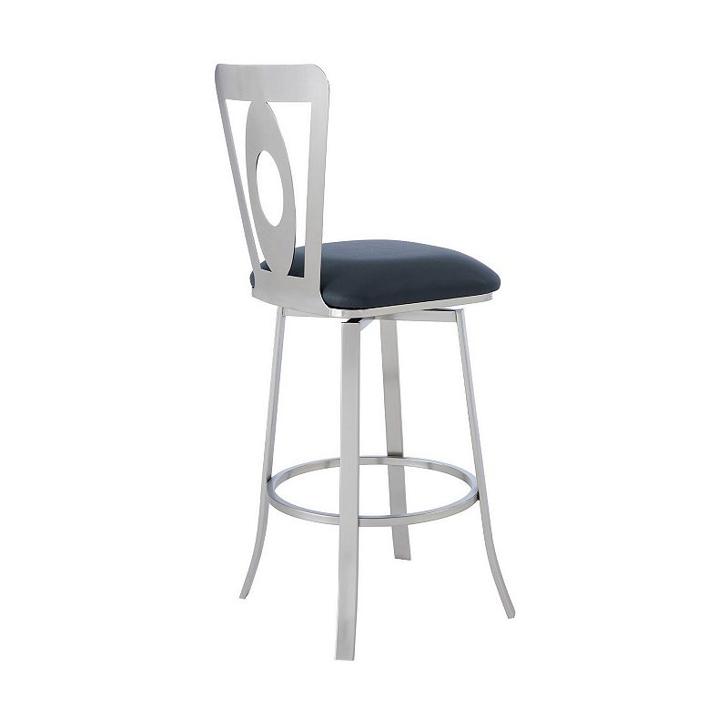 30 Inches Leatherette Barstool with Oval Cut Out， Silver