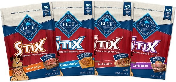 Blue Buffalo Stix Soft-Moist Variety Pack Dog Treats， 6-oz bag， 4 count