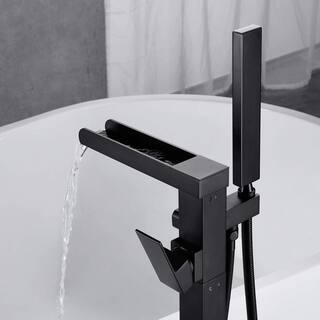 Nestfair Single-Handle Floor Mount Roman Tub Faucet with Hand Shower in Matte Black SX-MS512B