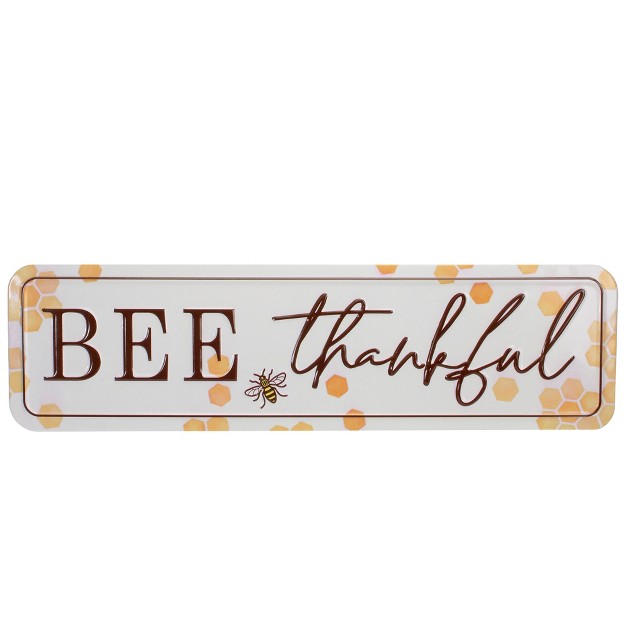 White And Brown quot bee Thankful quot Metal Sign With Honeycombs Wall Decor