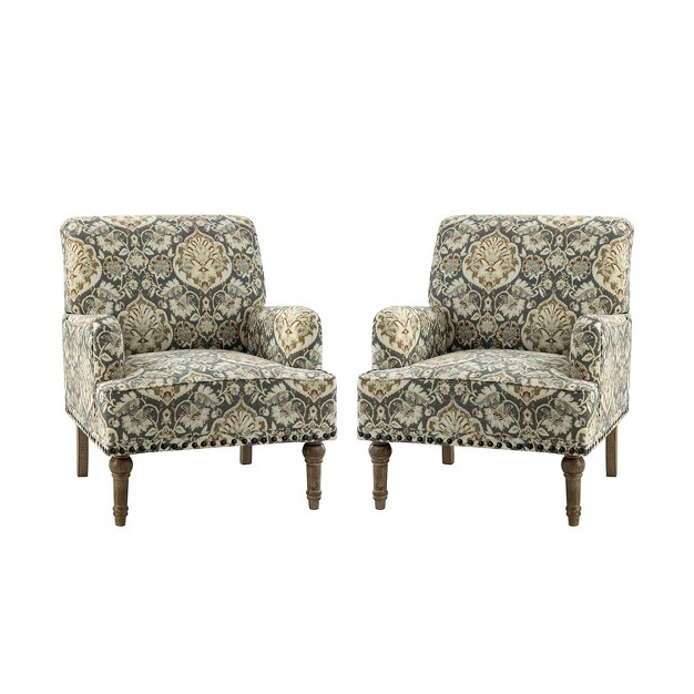 Set Of 2 Reggio Traditional Wooden Upholstered Armchair With Floral Patterns And Nailhead Trim Artful Living Design