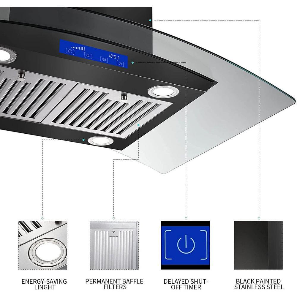 36 in 900 CFM Convertible Island Range Hood in Black Stainless Steel