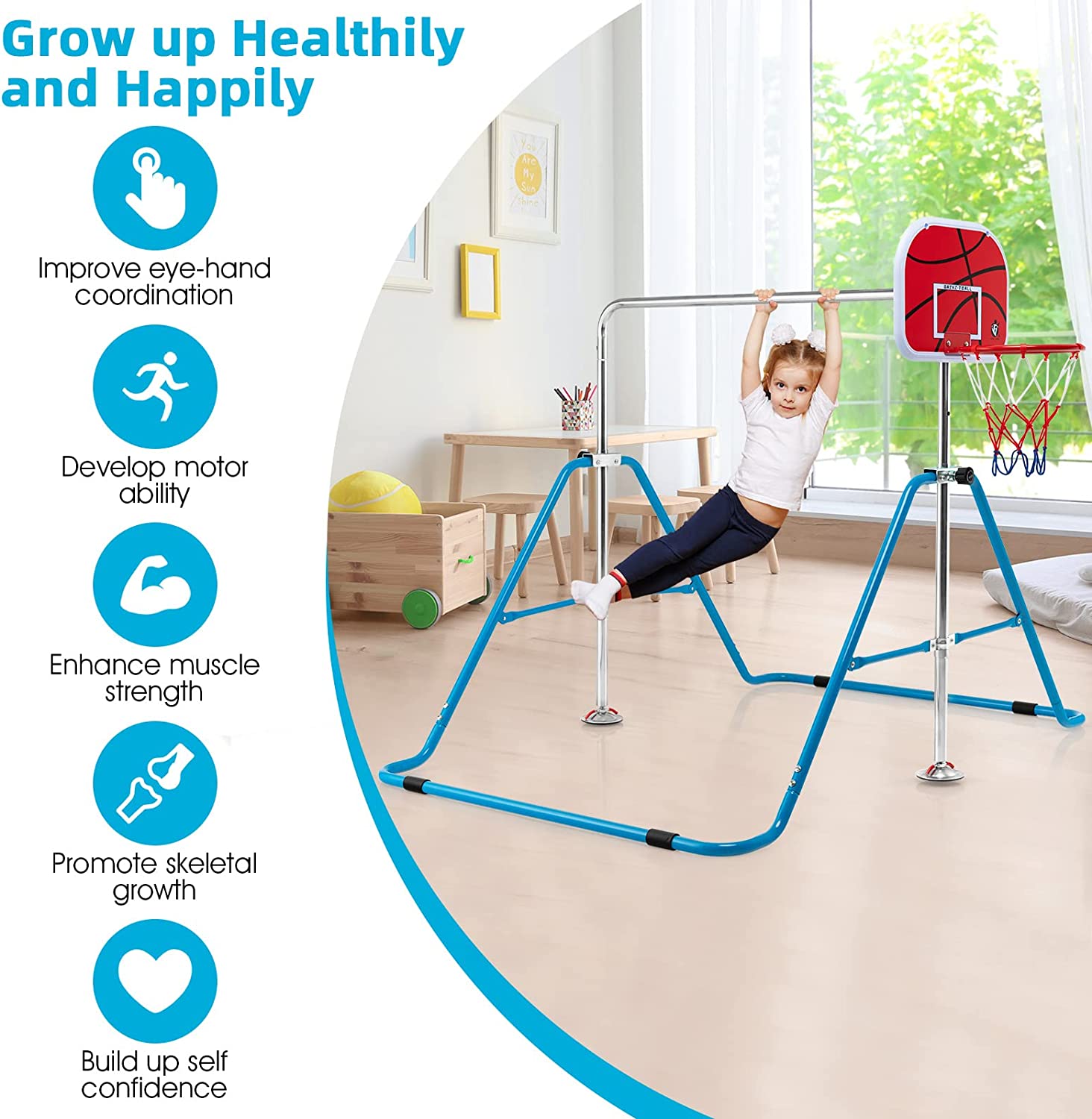 Best 2023 Sturdy Foldable Gymnastics Training Bar W/ Basketball Hoop